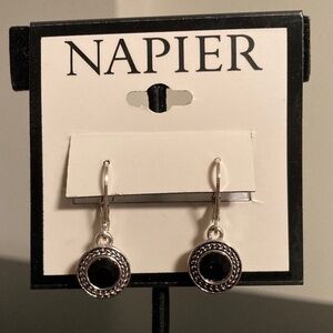 Napier Black and Silver Dangle Earrings